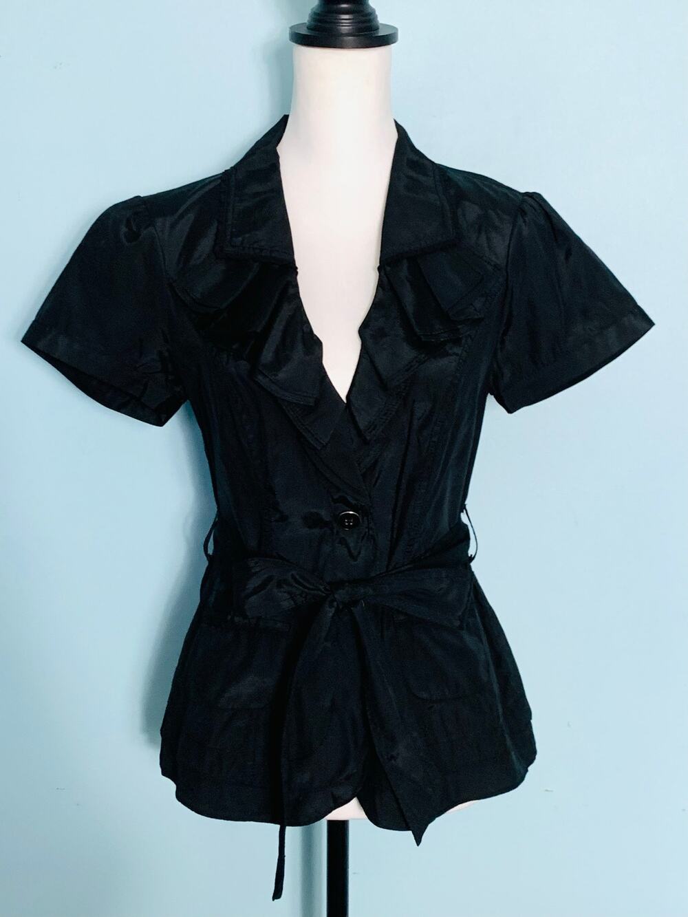 WHBM Black Short Sleeve Belted Blazer Size 2